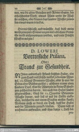D. Loweri vortrefliche Ptisana, Oder: Tranck zur Gesundheit