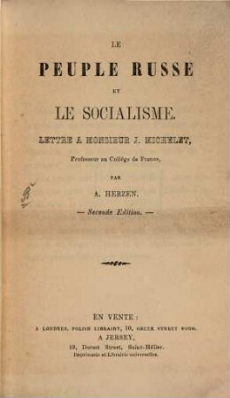 Le peuple Russe et le socialisme : Lettne a Mr. J. Michelet