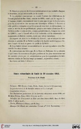 Séance extraordinaire du Comité du 28 novembre 1864
