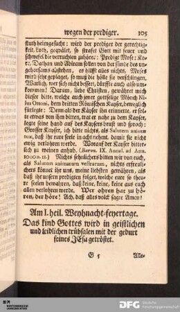 V. Am I. heil. Weyhnacht-feyertage.