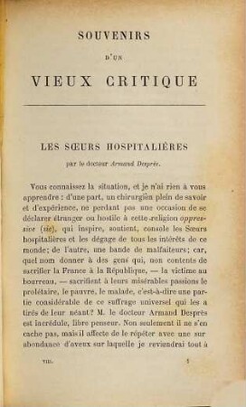 Souvenirs d'un vieux critique, 8