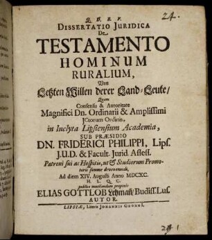Dissertatio Iuridica De Testamento Hominum Ruralium