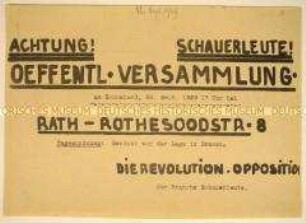Einladung der Revolutionären Opposition an die Hafenarbeiter zur öffentlichen Versammlung und Bericht über die Lage in Bremen