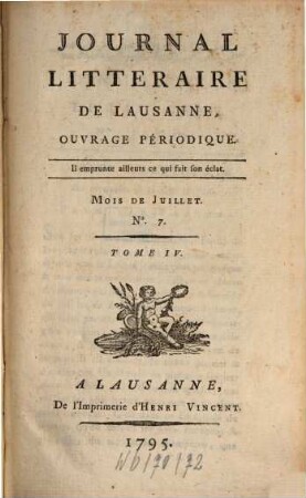 Journal littéraire de Lausanne : ouvrage périodique. 4, 4. 1795