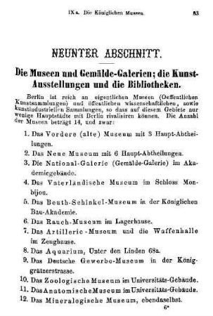 Neunter Abschnitt. Die Museen und Gemälde-Galerien; die Kunst-Ausstellungen und die Bibliotheken