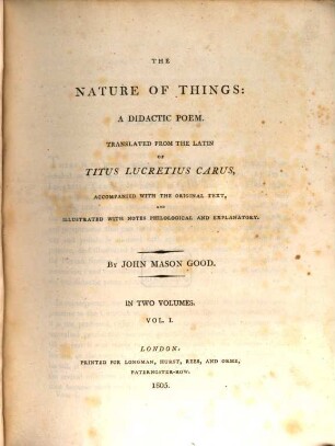 The nature of things : a didactic poem ; in two volumes, 1