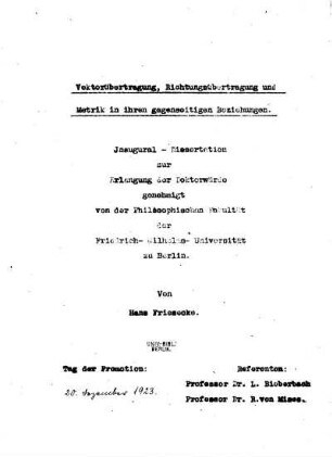 Vektorübertragung, Richtungsübertragung und Metrik in ihren gegenseitigen Beziehungen