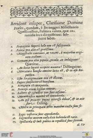 Arrident insuper, Clarissime Domine Præfes, quædam, è Berneggeri Miscellaneis Quæstionibus,[...]