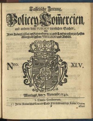 Nro. XLV, Montags, den 7. Novembr. 1740