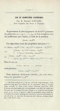Sur un algorithme algébrique.