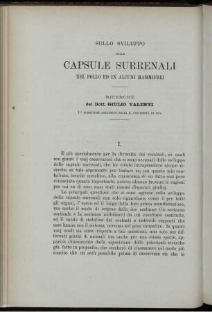 Sullo Sviluppo Delle Capsule Surrenali Nel Pollo Ed In Alcuni Mammiferi