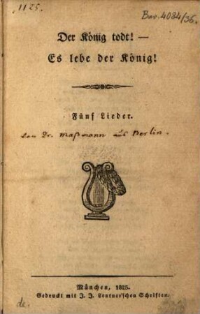 Der König todt! Es lebe der König! : 5 Lieder