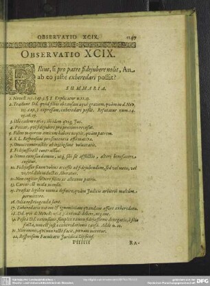 Observatio XCIX. Filius, si pro patre fideiubere nolit, An ab eo iuste exheredari possit?