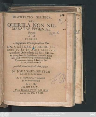 Disputatio Iuridica, De Querela Non Numeratae Pecuniae