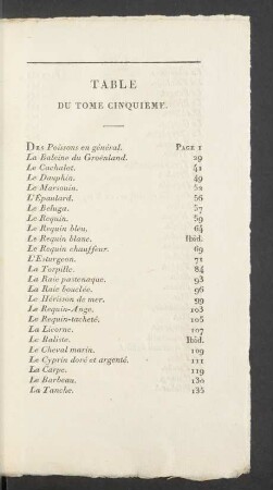 Table du tome cinquieme.