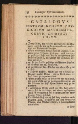 Catalogvs Instrvmentorvm Physicorvm Mathematicorvm Chirvrgicorvm