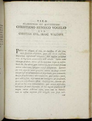 Viro Clarissimo Et Doctissimo Christiano Henrico Vogelio ...