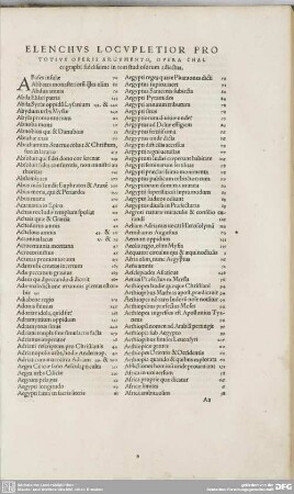 ELENCHVS LOCVPLETIOR PRO TOTIVS OPERIS ARGVMENTO, OPERAA CHALcographi fidelissime in rem studiosorum adiectus.