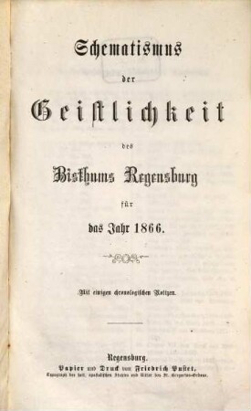 Schematismus des Bistums Regensburg. 1866, 1866