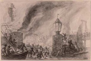 Feuersbrunst : Everdingen, Allart van (1621-1675): Feuersbrunst. Feder, Pinsel (Wasserfarben). Dresden: Kupferstich-Kabinett 1892-8