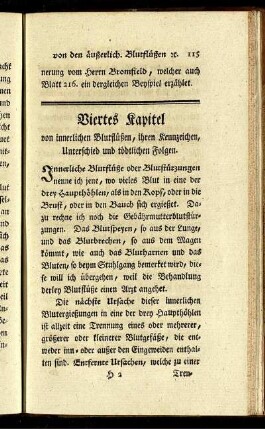 Viertes Kapitel. Von innerlichen Blutflüßen, ihren Kennzeichen, Unterschied und tödtlichen Folgen.
