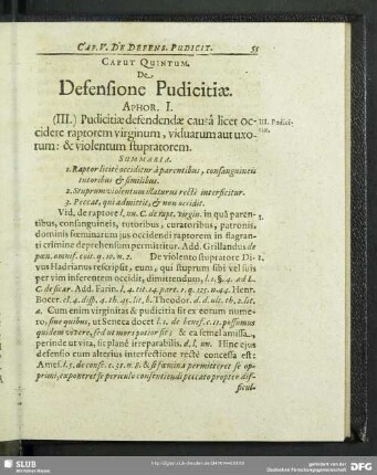 Caput Quintum. De Defensione Pudicitiae