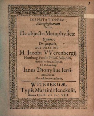 Disputationum metaphysicarum ..., 3. De obiecto metaphysicae