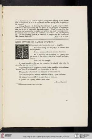 Some Sayings of Alfred Stevens [unsigned and untitled text, translated from French, reprint from The Scrip]