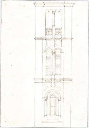 Voit, August von; München; Zweite protestantische Kirche - Turm (Teilansicht)
