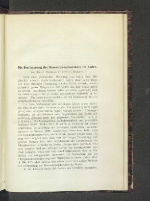 Die Bestimmung der Gesamtphosphorsäure im Boden.