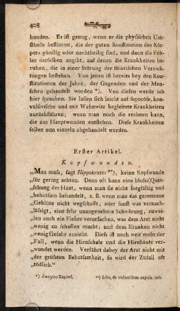 408-419, Erster Artikel. Kopfwunden.