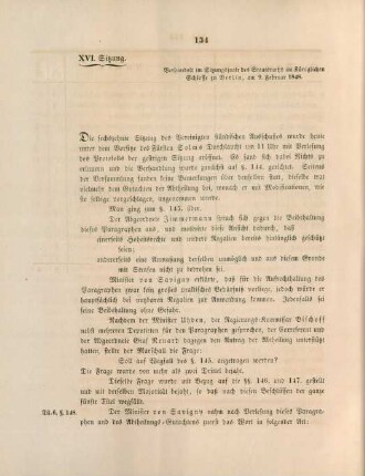 XVI. Sitzung. Verhandelt ... zu Berlin, am 9. Februar 1848