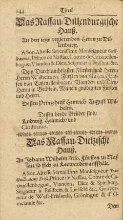 Das Nassau-Dillenburgische Hauß