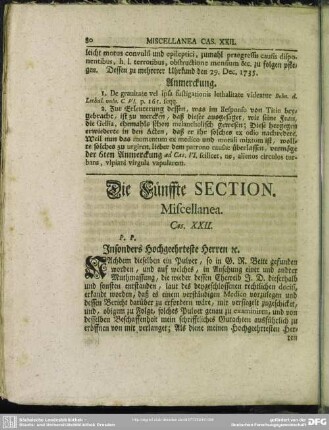 Die Fünffte Section. Miscellanea