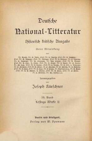 Lessings Werke, 2. Jugenddramen, Abt. 2. Dramatische Meisterwerke, Abt. 1