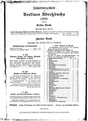 Inhaltsverzeichnis des Berliner Adreßbuchs 1909