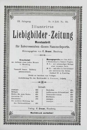 III. Jahrgang. No. 9 (Lfd. No. 33). (Hamburg, 1. September 1898.)