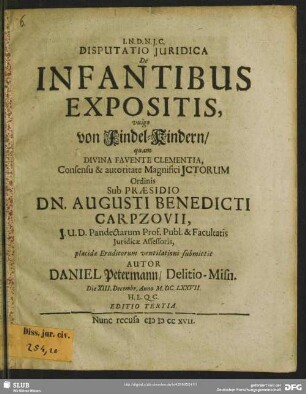 Disputatio Iuridica De Infantibus Expositis, vulgo von Findel-Kindern