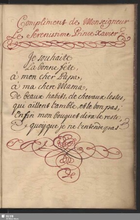 Compliment de Monseigneur Le Serenissime Prince Xavier.