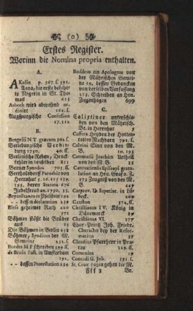 Erstes Register. Worinn die Nomina propria enthalten