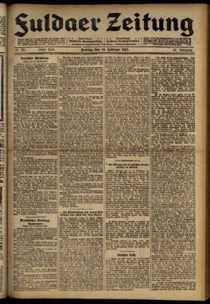 Erste Ausgabe vom Freitag, den 14. Februar 1913.