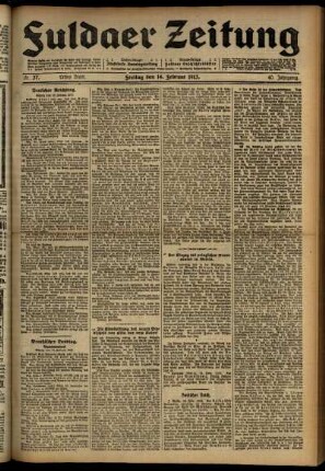 Erste Ausgabe vom Freitag, den 14. Februar 1913.