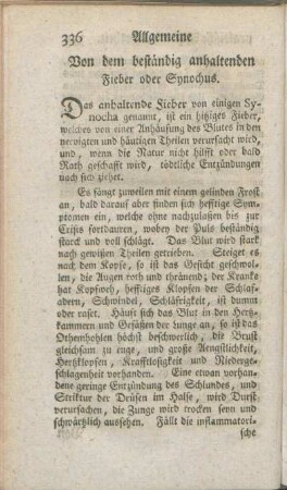 Von dem beständig anhaltenden Fieber oder Synochus.