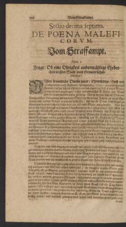 Sectio decima septima. De Poena Maleficorum. Vom Straffampt.