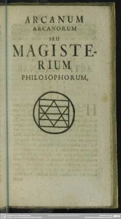 Arcanum Arcanorum Seu Magisterium Philosophorum