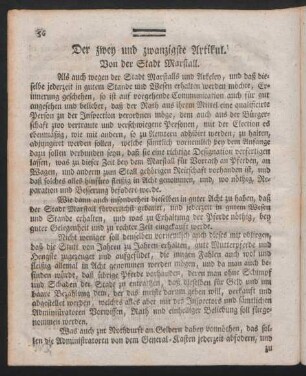 Der zwey und zwanzigste Artikul. Von der Stadt Marstall