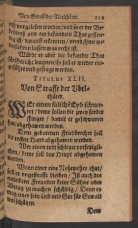 Titulus XLII. Von Straffe der Ubelthäter.