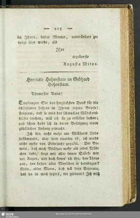Henriette Hohenstam an Gebhard Hohenstam