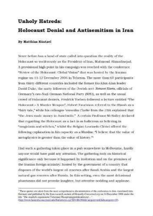 Unholy hatreds : Holocaust denial and antisemitism in Iran