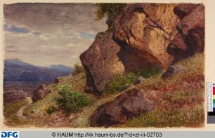 Felsen vor einer Berglandschaft